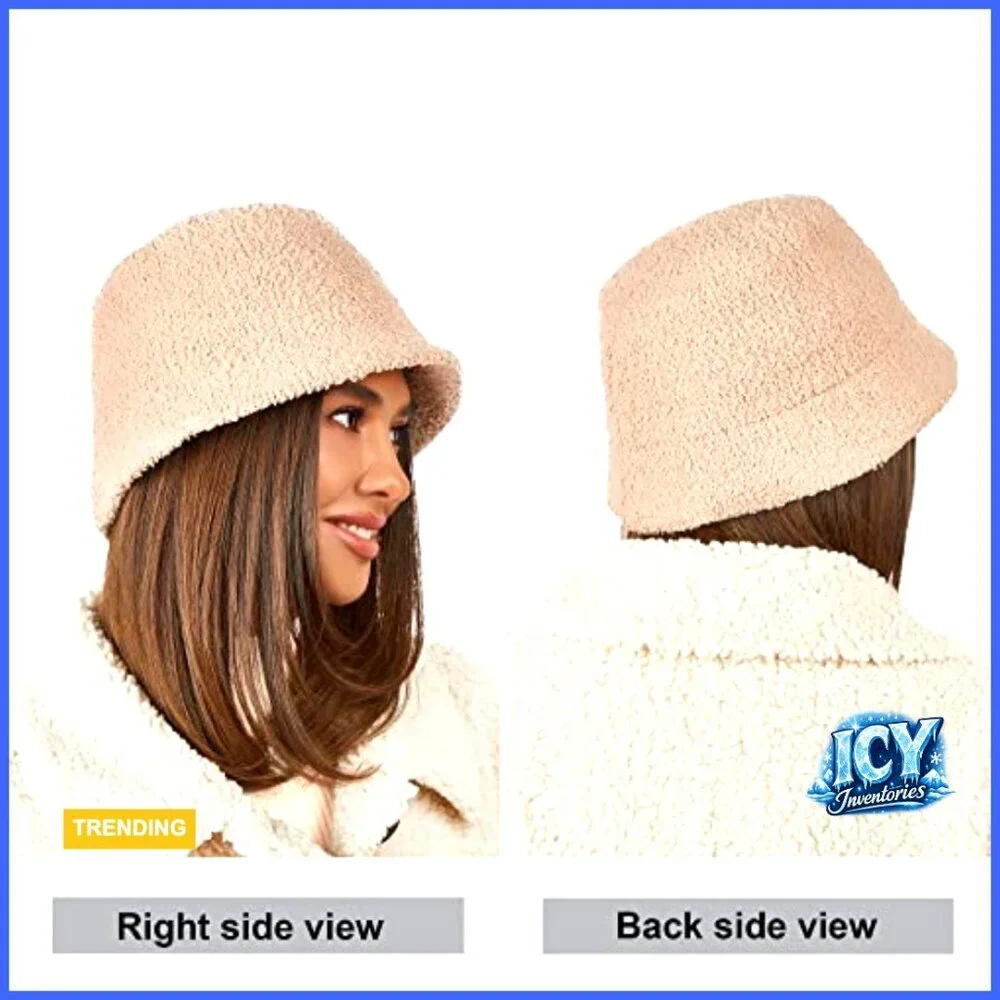 Adjustable Faux Fur Bucket Hat, Sherpa Lined, One Size Fits Most, Winter
